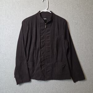 Elementz Chocolate Brown Faux Suede LS Zip Up Jacket Womens XL Stretch Pockets
